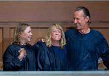 A couple trekked across the United States to Spencerville church where Kandace Zollman (center), pastor for Nurture and Visitation, baptized them.